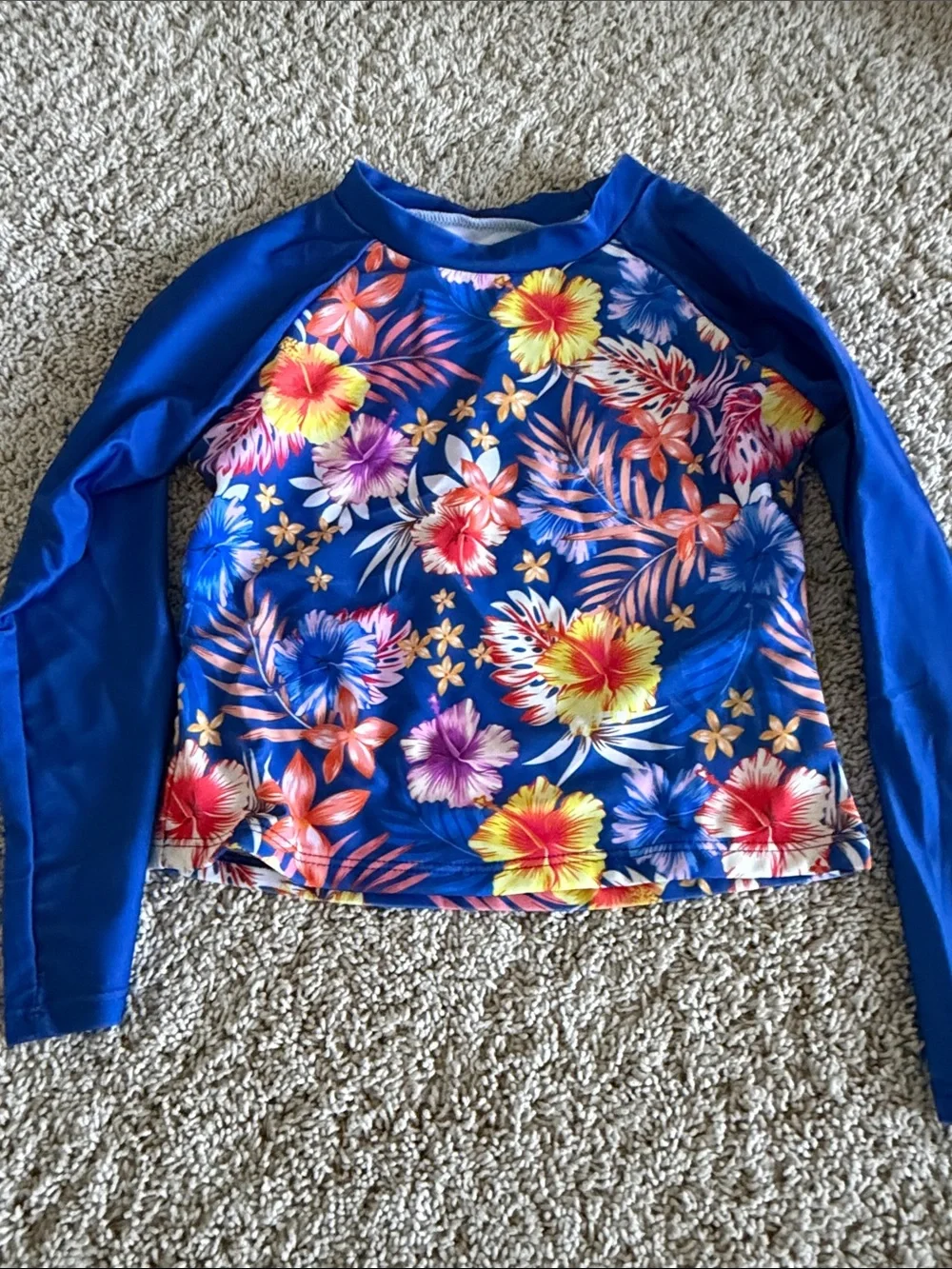 NWT Amazon Girls Blue Floral Rashguard Tankini Set with Ruffle Bottoms size 7-8